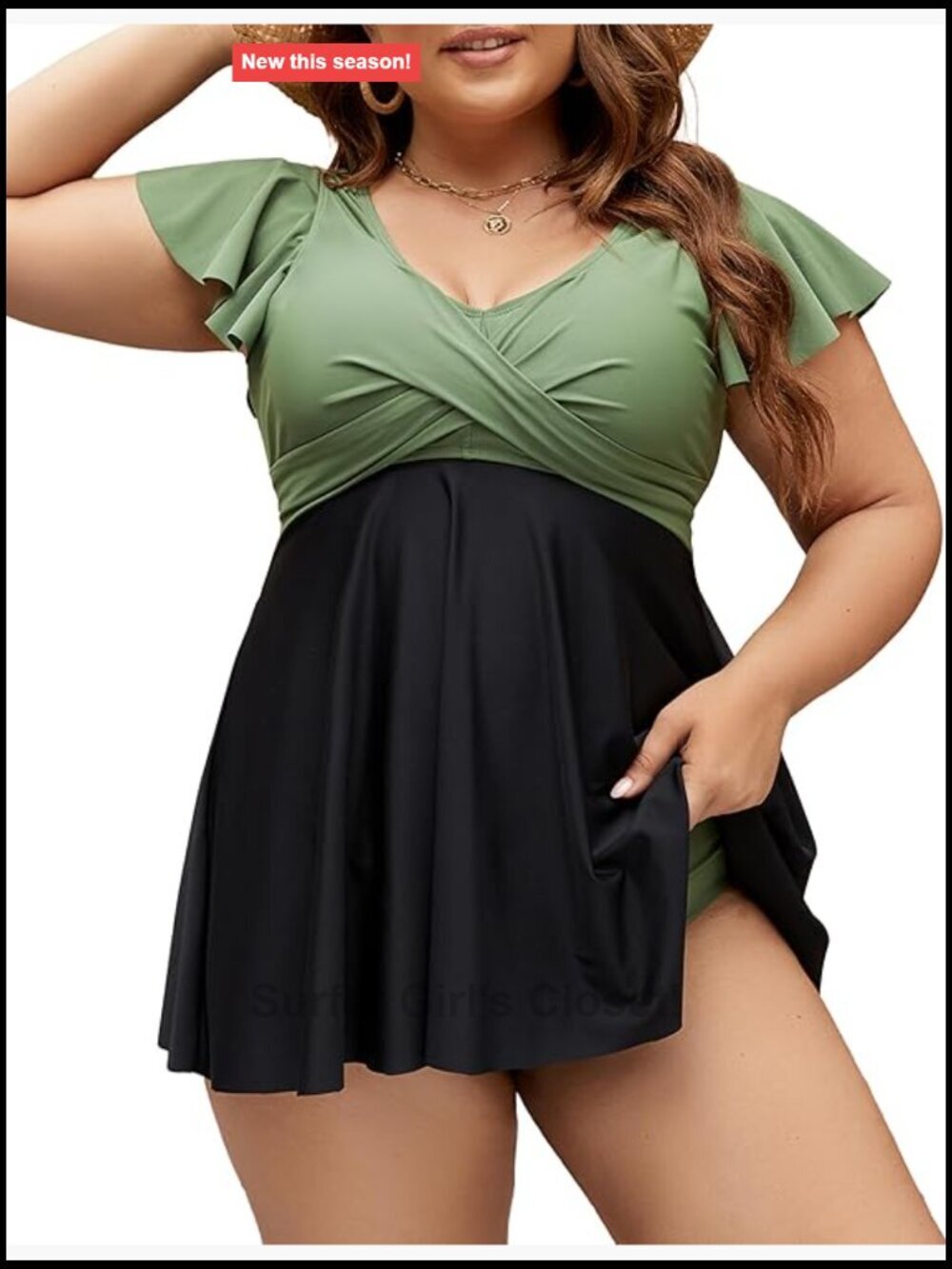 Plus Size Tankini Swim Dress Tummy Control Two Piece High Waisted Swimwear